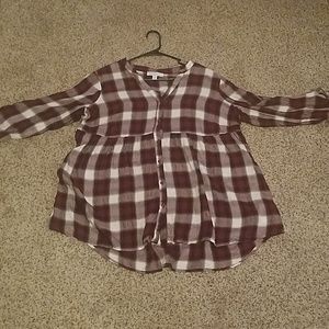 Red, white and black plaid shirt